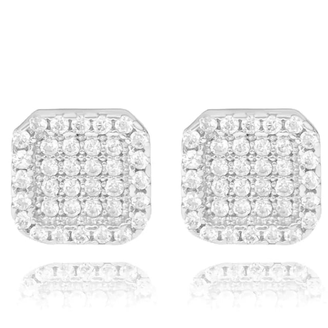 Brinco Quadrado Cravejado com 36 Pedras - Banho Prata