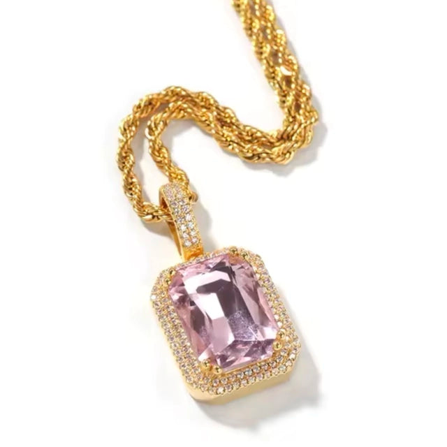 Pingente Pedra Rosa - Banho Ouro