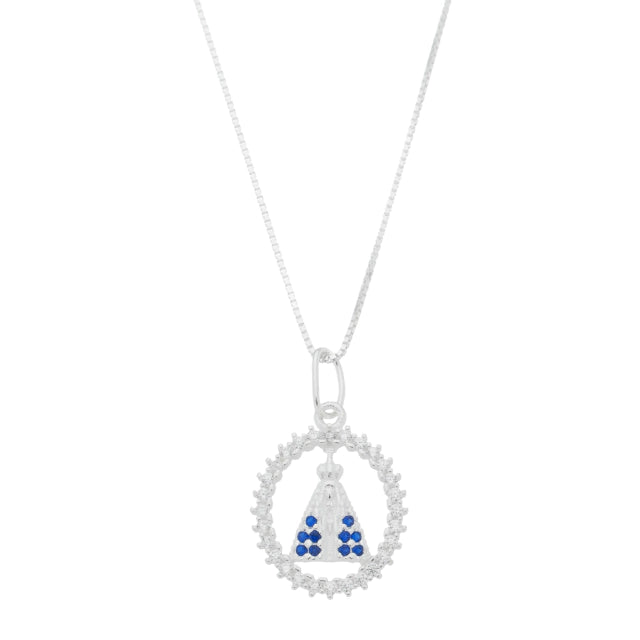 Colar Veneziana c/ Pingente Nossa Senhora Cravejado - Prata 925