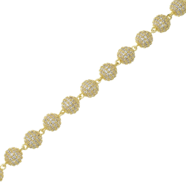 Pulseira Pérola Toda Cravejada com Pedras Brancas - Banho Ouro