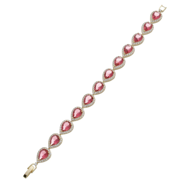 Pulseira Gota com Cristais Vermelhos - Banho Ouro