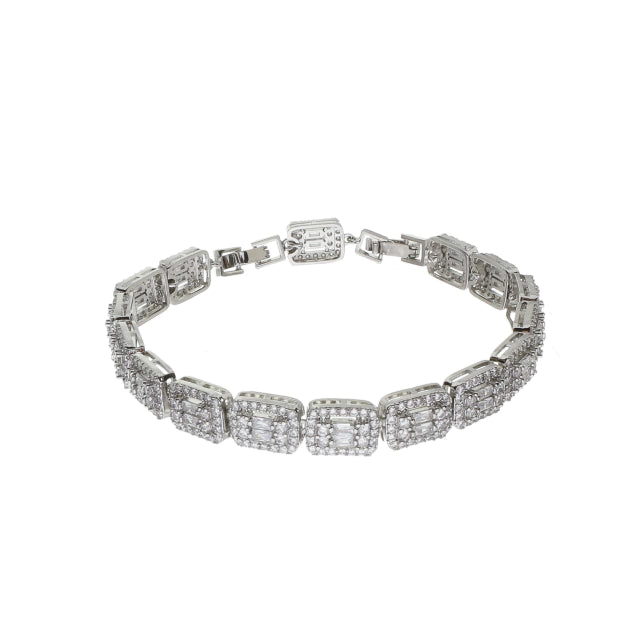 Pulseira Baguete Cravejada - Banho Prata