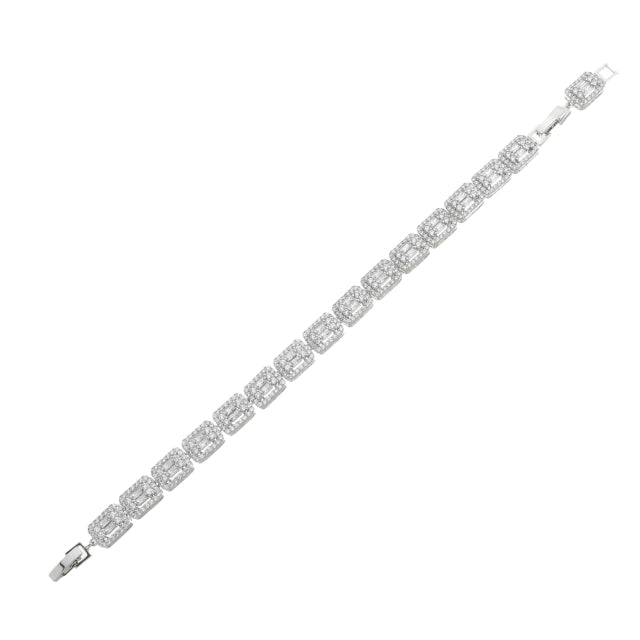 Pulseira Baguete Cravejada - Banho Prata