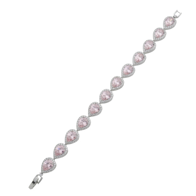 Pulseira Gota com Pedras Rosa - Banho Prata