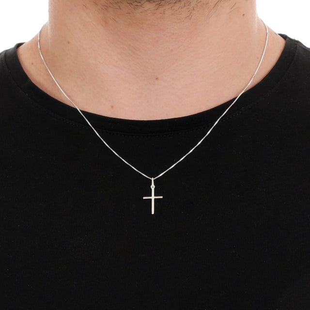Colar Veneziana c/ Pingente Cruz Lisa - Prata 925