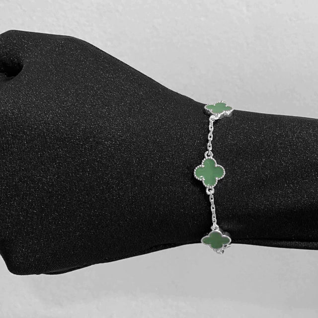 Pulseira Trevo Verde - Banho Prata