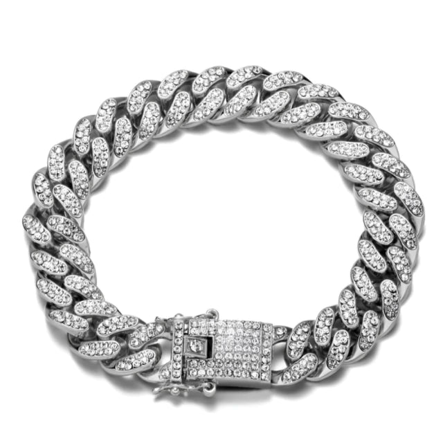 Pulseira Cuban Cravejada - Banho Prata