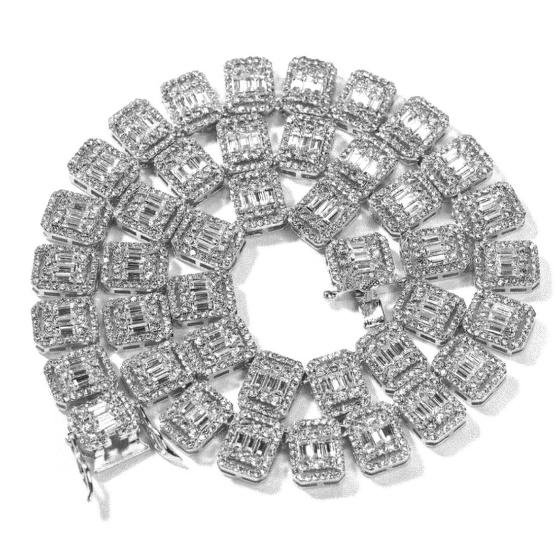 Colar Cravejado Pedras Baguette - Banho Prata