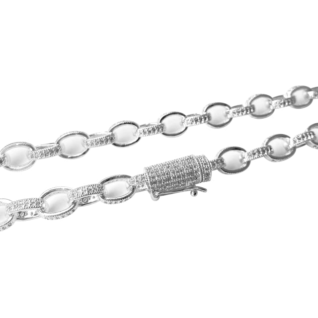 Corrente Elo Cadeado Cravejada - Banho Prata