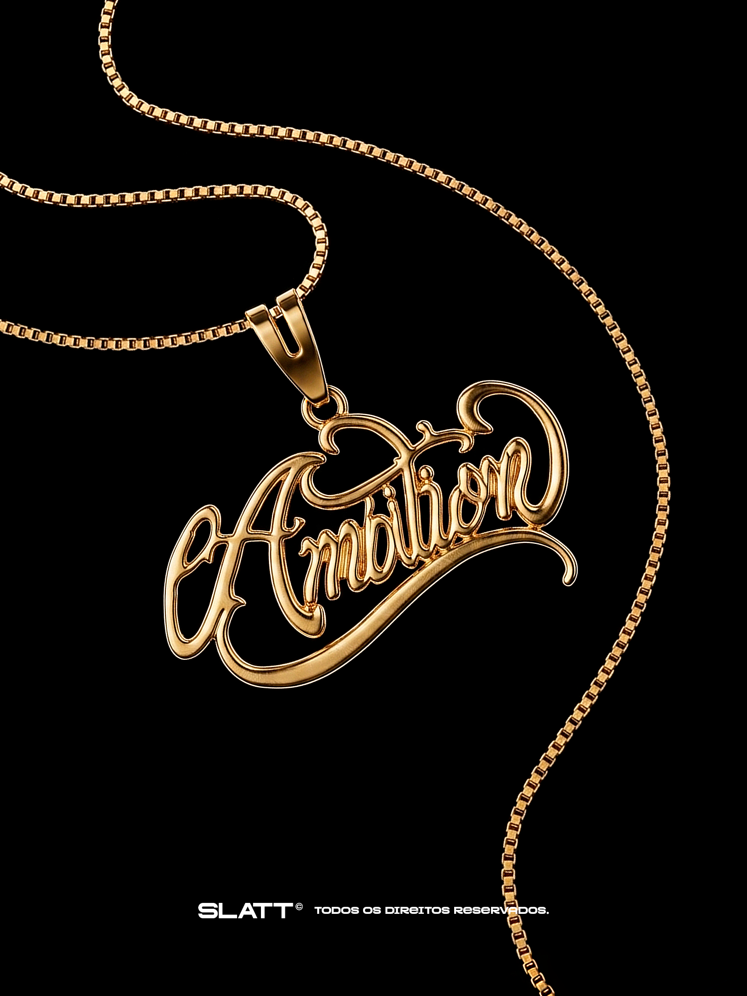 Pingente Ambition Escrita + Corrente Veneziana (Banho Ouro)