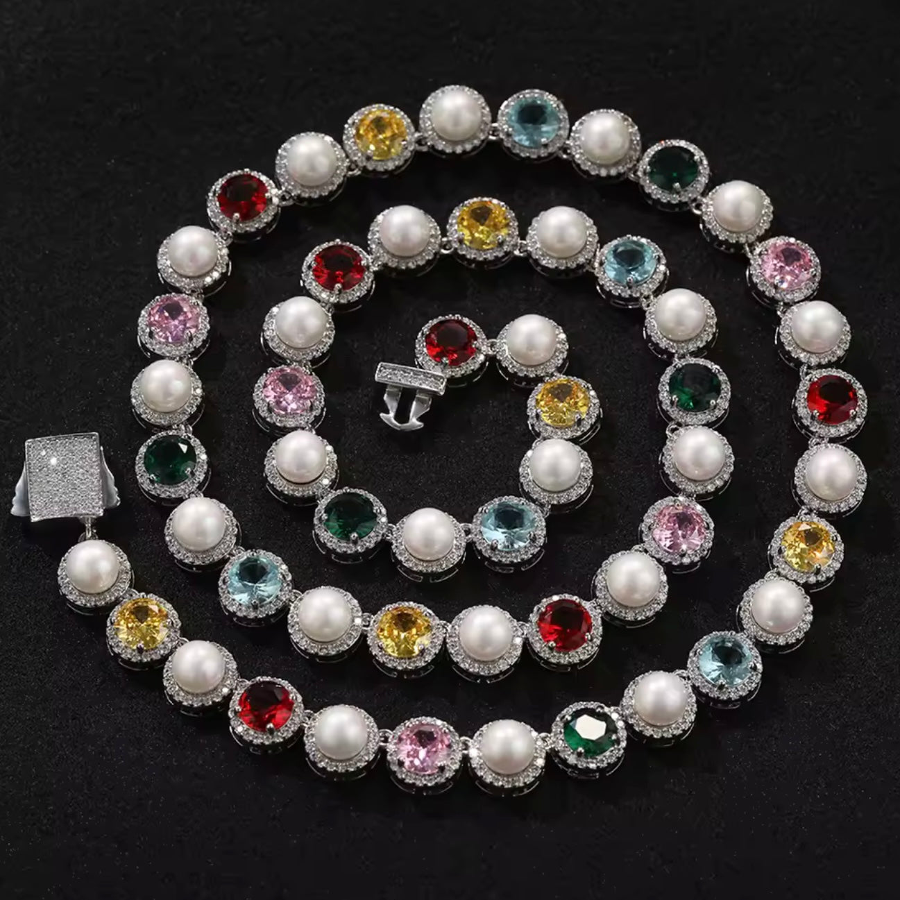 Colar Circular Pedras Colors - Banho Prata