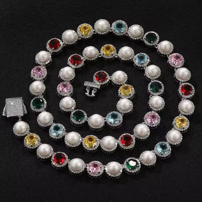 Colar Circular Pedras Colors - Banho Prata