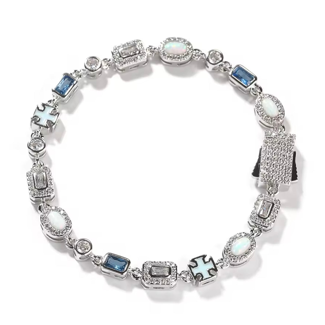 Pulseira Blue Rock Cross - Banho Prata
