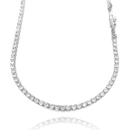 Corrente Riviera com Pedras Brancas Fecho Canhão - Banho Prata