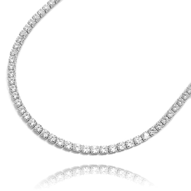 Corrente Riviera com Pedras Brancas Fecho Canhão - Banho Prata