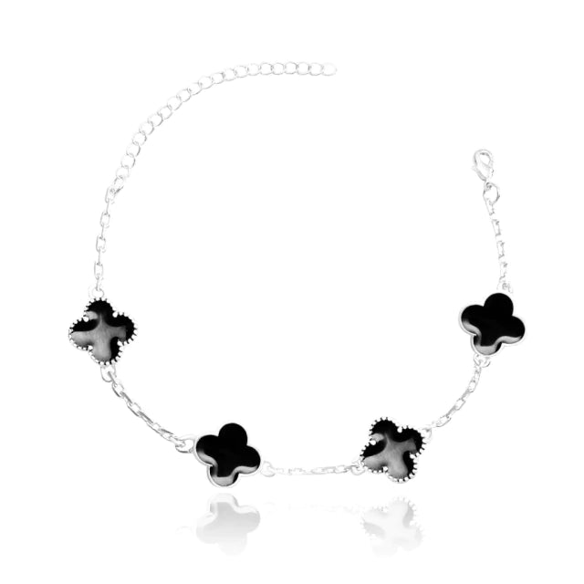 Pulseira Trevo Preta - Banho Prata