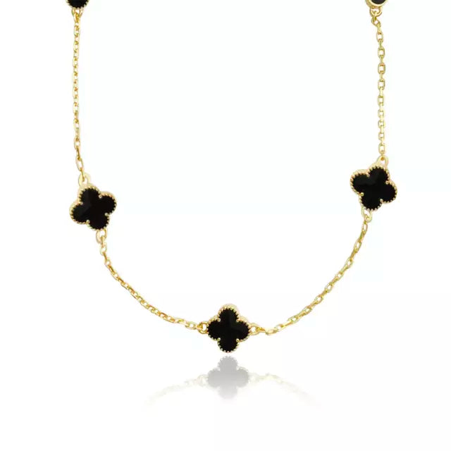 Colar Trevo Preto - Banho Ouro