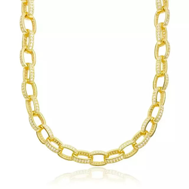 Corrente Elo Cadeado Cravejada  - Banho Ouro