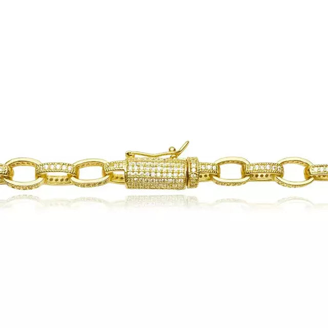 Corrente Elo Cadeado Cravejada  - Banho Ouro