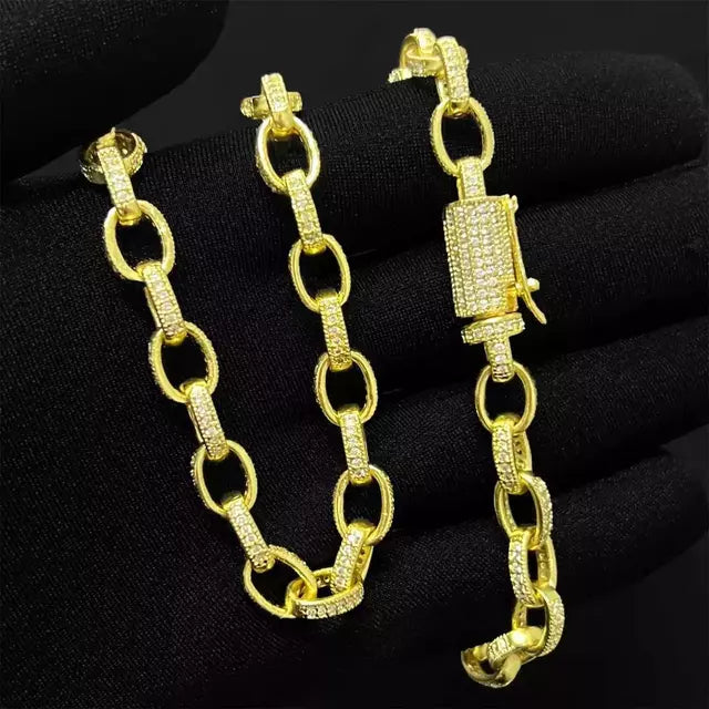 Corrente Elo Cadeado Cravejada  - Banho Ouro