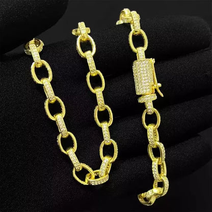 Corrente Elo Cadeado Cravejada  - Banho Ouro