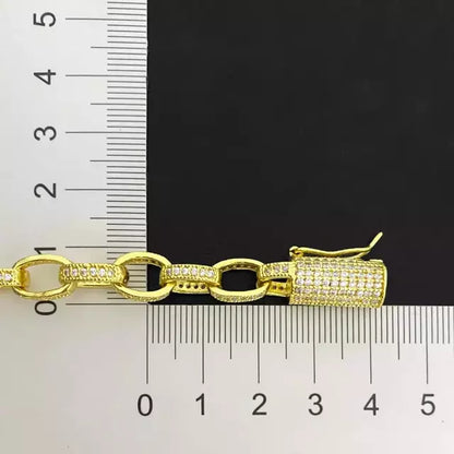 Corrente Elo Cadeado Cravejada  - Banho Ouro