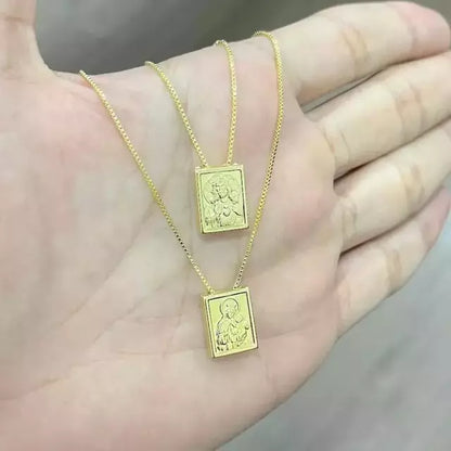 Escapulário Sagrado Coração de Jesus e Nossa Senhora do Carmo Veneziana - Banho Ouro