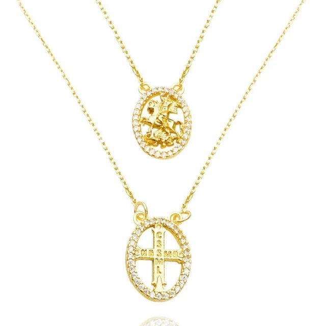 Escapulário São Jorge Borda Cravejada - Banho Ouro