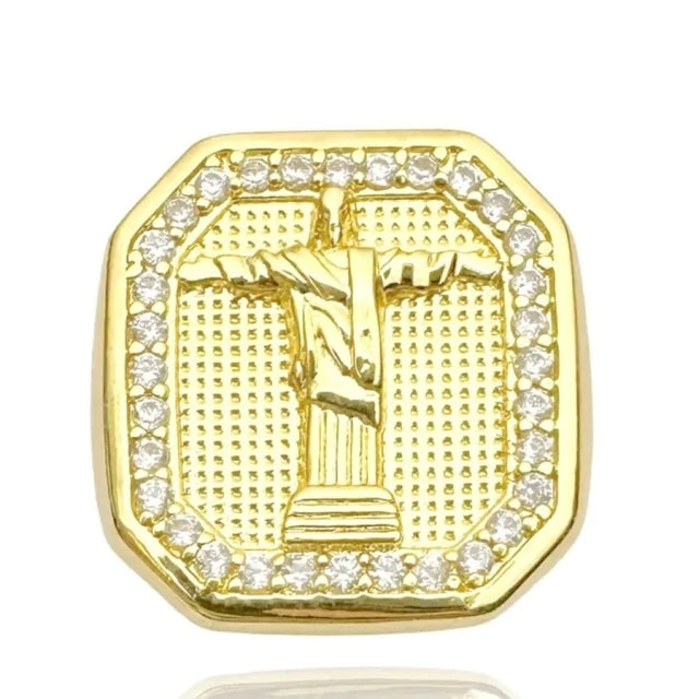 Anel Cristo Redentor Cravejado - Banho Ouro