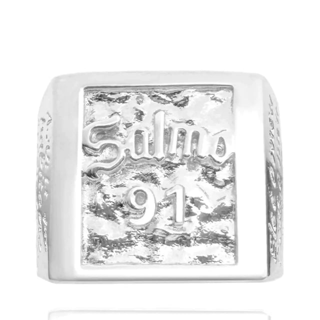 Anel Salmo 91 Relevo - Banho Prata