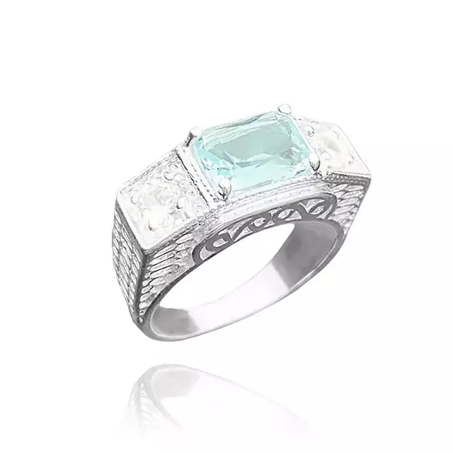 Anel Cravado c/ Pedra Sky - Banho Prata