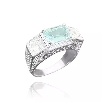 Anel Cravado c/ Pedra Sky - Banho Prata