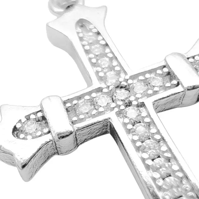 Pingente Crucifixo Gótico Cravejado - Banho Prata
