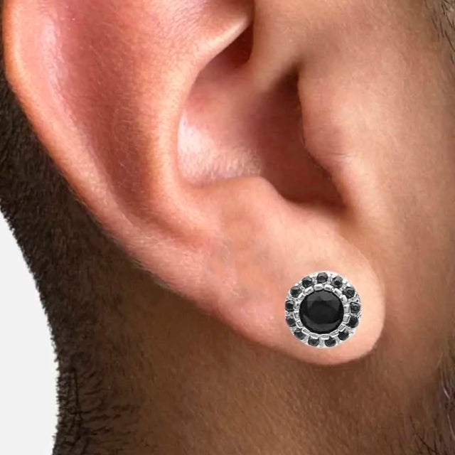 Brinco Redondo Cravejado 15 Pedras Pretas - Banho Prata