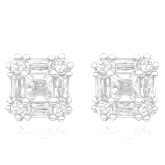 Brinco Quadrado 9 Pedras - Banho Prata