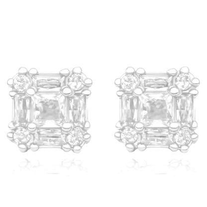Brinco Quadrado 9 Pedras - Banho Prata