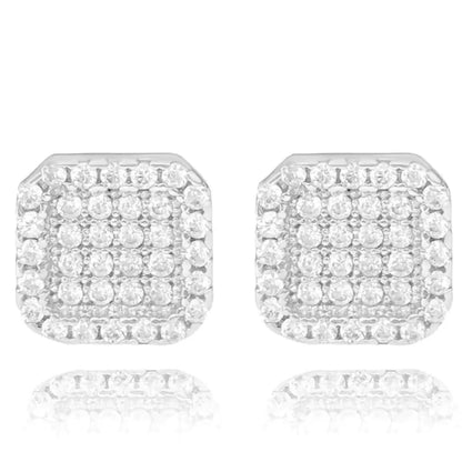 Brinco Quadrado Cravejado com 36 Pedras - Banho Prata