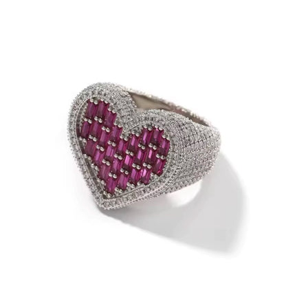 Anel Heart Baguette Pink - Banho Prata