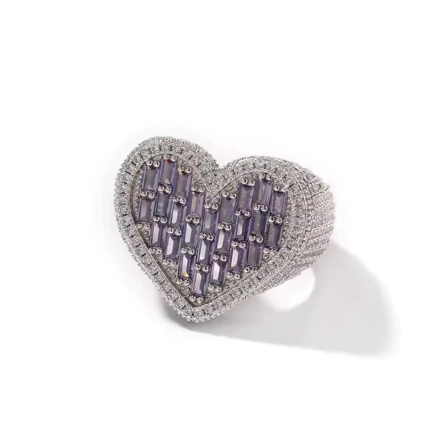 Anel Heart Baguette Roxo - Banho Prata