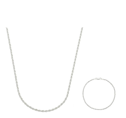 Conjunto Corrente Cordão Baiano + Pulseira Cordão Baiano - Prata 925