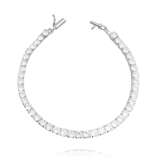 Pulseira Riviera Zircônia com Pedras Brancas Fecho Canhão - Banho Prata