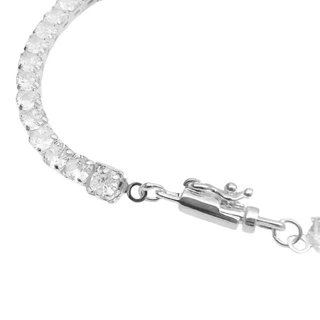 Pulseira Riviera Zircônia com Pedras Brancas Fecho Canhão - Banho Prata