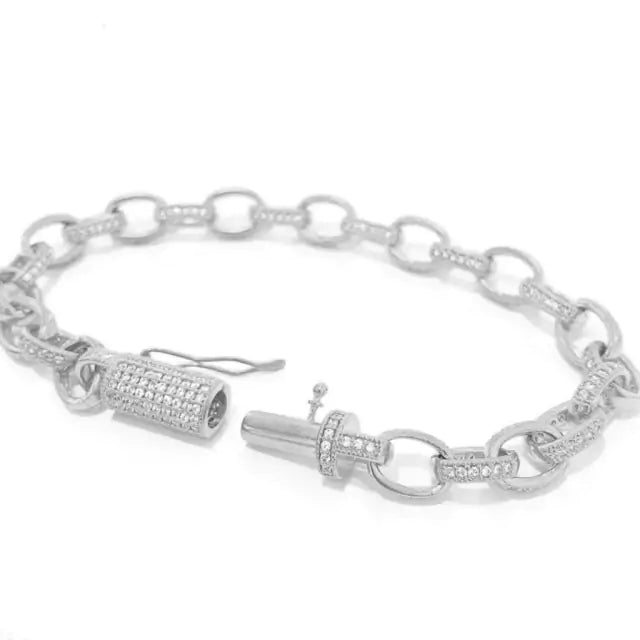 Pulseira Elo Cadeado Cravejada em Zircônia - Banho Prata