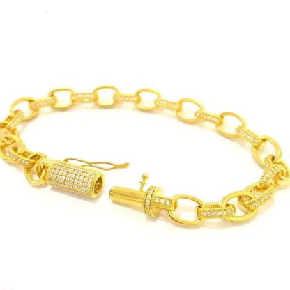 Pulseira Elo Cadeado Cravejada em Zircônia - Banho Ouro
