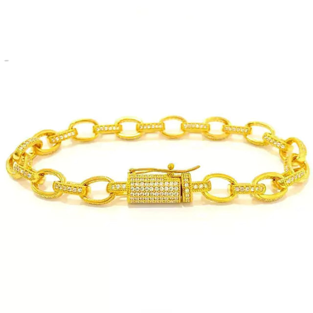 Pulseira Elo Cadeado Cravejada em Zircônia - Banho Ouro