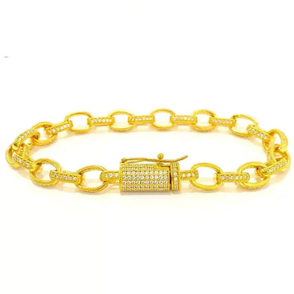 Pulseira Elo Cadeado Cravejada em Zircônia - Banho Ouro