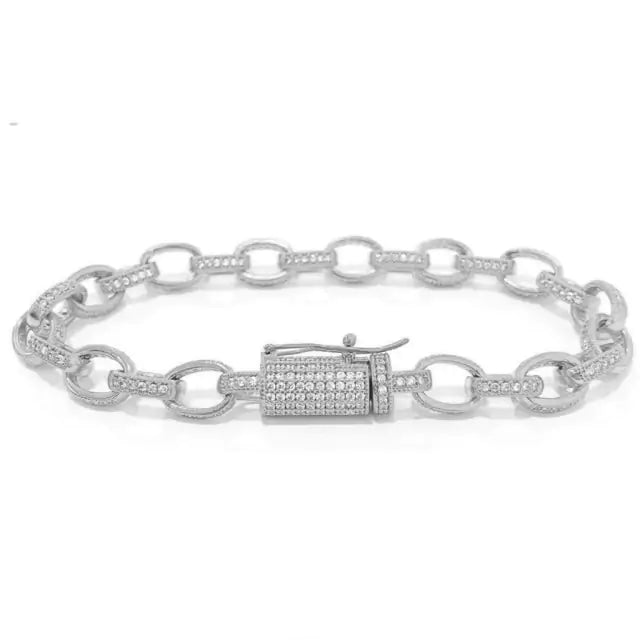 Pulseira Elo Cadeado Cravejada em Zircônia - Banho Prata