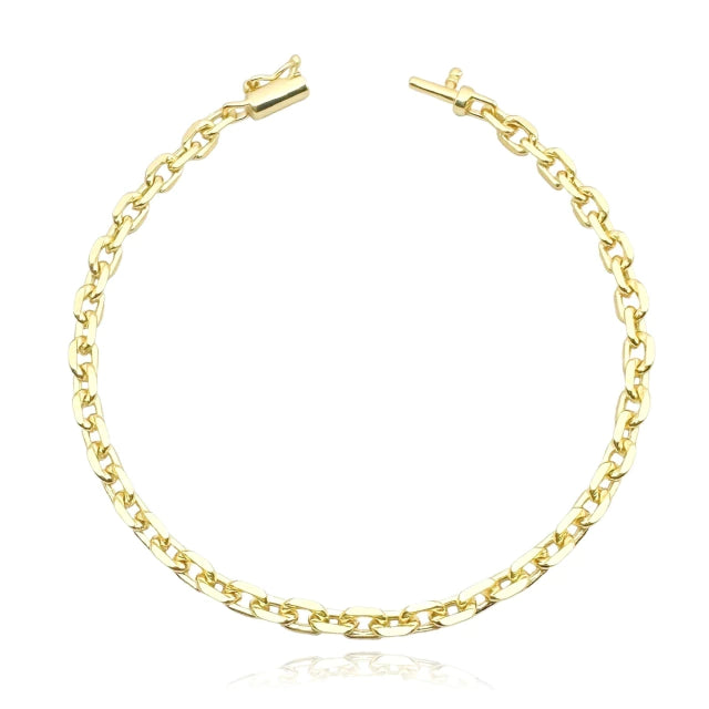 Pulseira Elo Cadeado Fecho Canhão - Banho Ouro