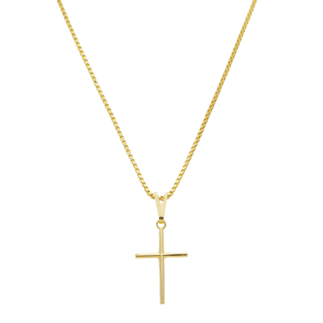Colar Veneziana c/ Pingente Cruz Palito - Banho Ouro