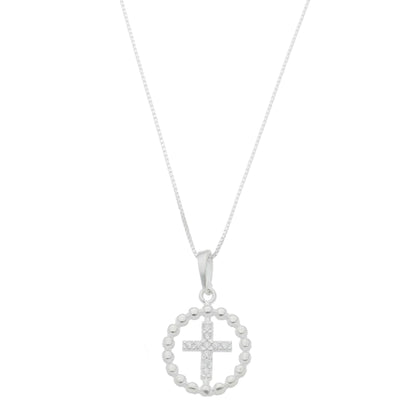Corrente Veneziana c/ Pingente Cruz Pontilhada Cravejada com Zircônia - Prata 925